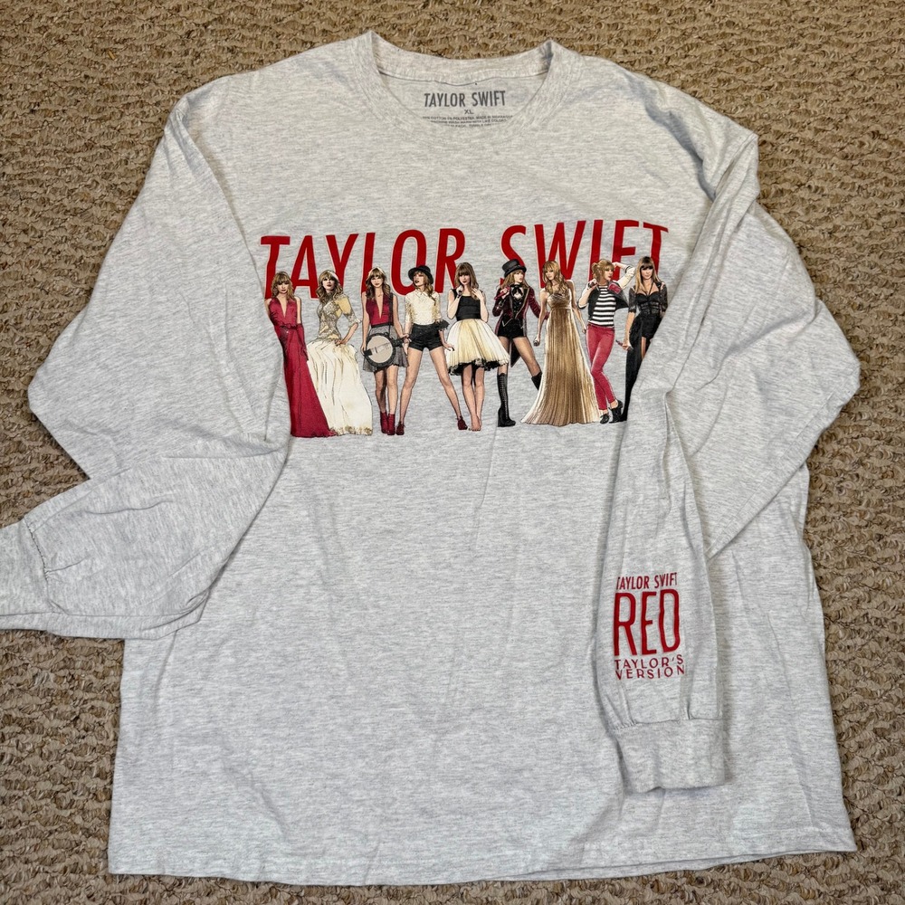 Taylor Swift Red Taylors Version Long Sleeve Graphic Tee Grey XL Official Merch
